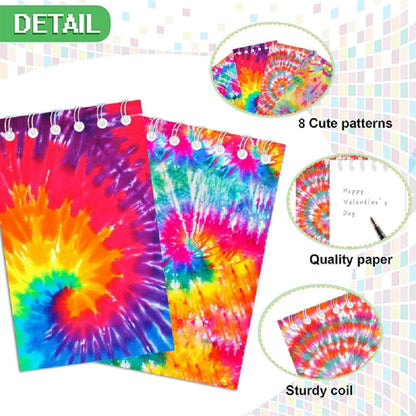 24 Pcs Mini Tie Dye Notepads Pastel Art Party Small Notepads Tie Dye Spiral Pocket Notebook Fun Coil Mini Notepad Birthday Party Supplies 8 Styles