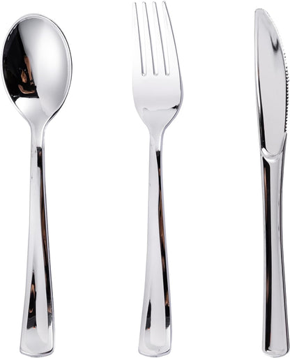 N9R 200 PCS Gold Plastic Silverware - Disposable Gold Plastic Silverware Cutlery Set, 100 Forks, 50 Spoons, 50 Knives for Party, Birthday, Wedding