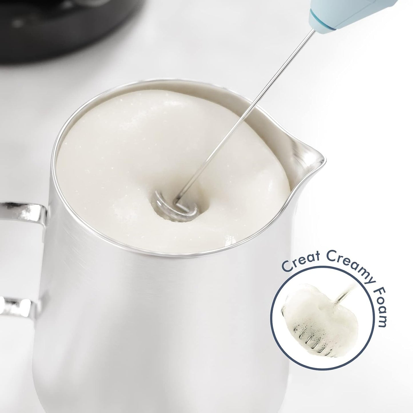 Powerful Milk Frother Wand - Mini Handheld Milk Frother with Stainless Steel Whisk - Battery-Powered Drink Mixer for Coffee, Lattes, Cappuccinos, Matcha - Coffee Enthusiasts Gift - Black