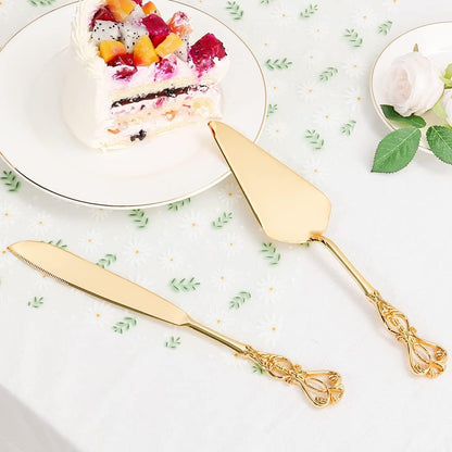 Wedding Cake Knife and Server Set, Personalized Gold Cake Cutting Set for Wedding, Engraved Classic Cake Knives Cutter Set, Pie Server, Birthday Bridal Quinceañera Gift (CUS-Flower)