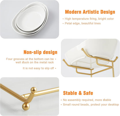 Ceramic Fruit Bowl for Kitchen Counter - 3 Tier Fruit Basket with Metal Stand, Tiered Fruit Stand for Countertop, Snack, Nuts, Cake, Dessert, Cute (Gold, Small) 1