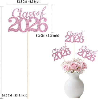 Gold Class of 2026 Double-sided Graduation Table Centerpieces, 12 Pcs Grad Party Decorations with Sticks, Graduation 2026 Party Supplies for Table Decor