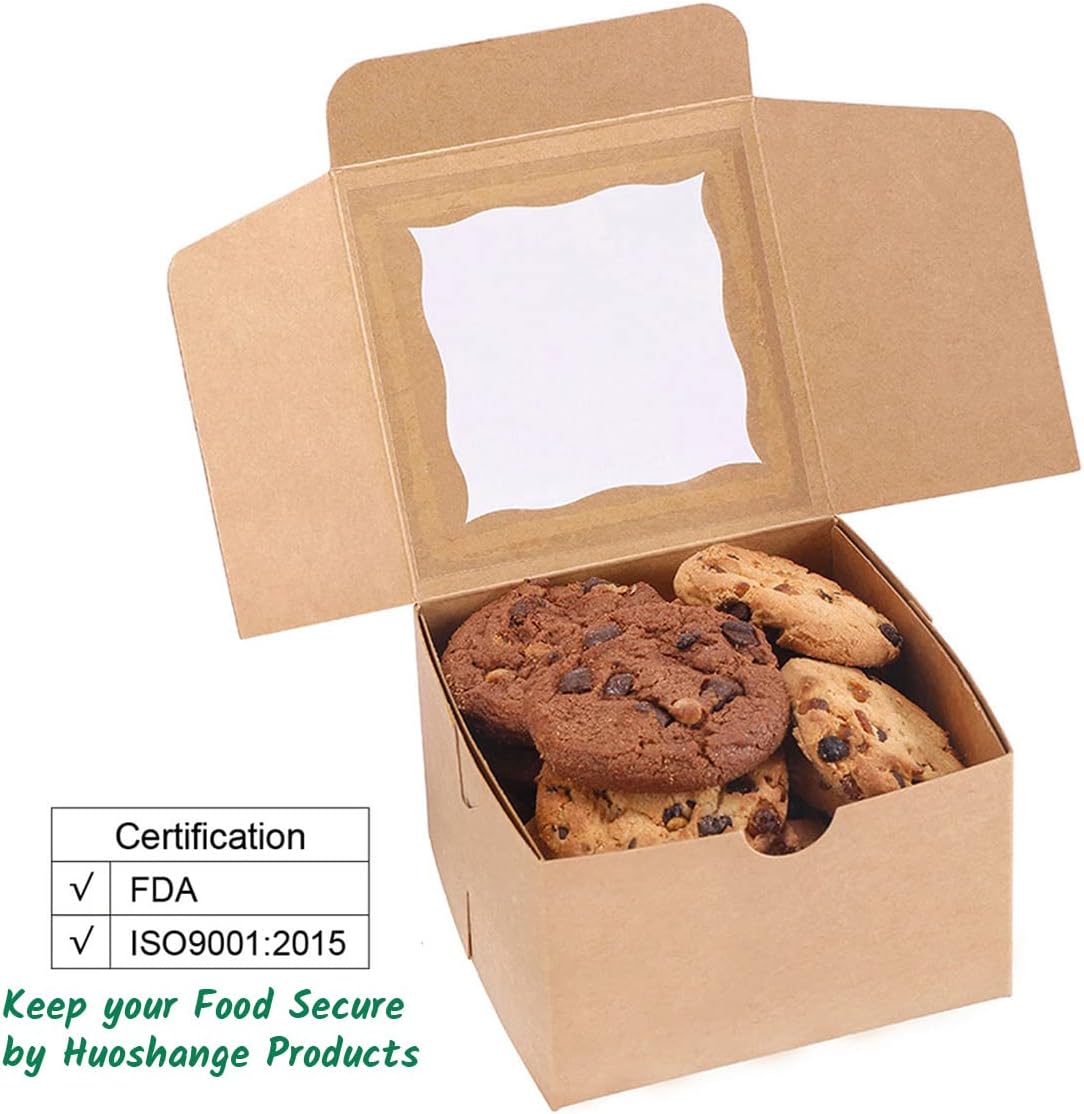 Cookie Boxes with Window 4.5x4.5x3 Inch-50 Pack,White Bakery Boxes,Mini Treat Boxes for Mini Bundt Cake and Individual Cheesecakes