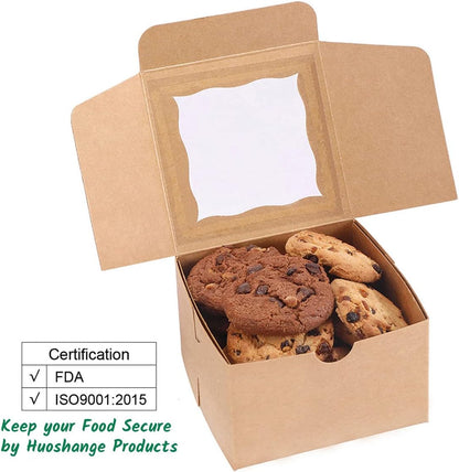 Cookie Boxes with Window 4.5x4.5x3 Inch-50 Pack,White Bakery Boxes,Mini Treat Boxes for Mini Bundt Cake and Individual Cheesecakes