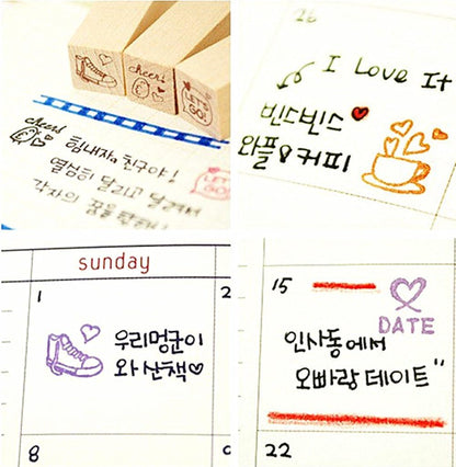 Diary Stamp Set,Wooden Rubber Signet for Children DIY Scrapbooking Card Making(25pcs,Happy Life)