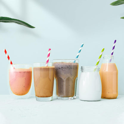 PakTalk 100 Pack Red Straws, Disposable Red and White Biodegradable Paper Striped Straws for Cocktail, Milkshake, Coffee, Lemonade (0.24" x 7.75")