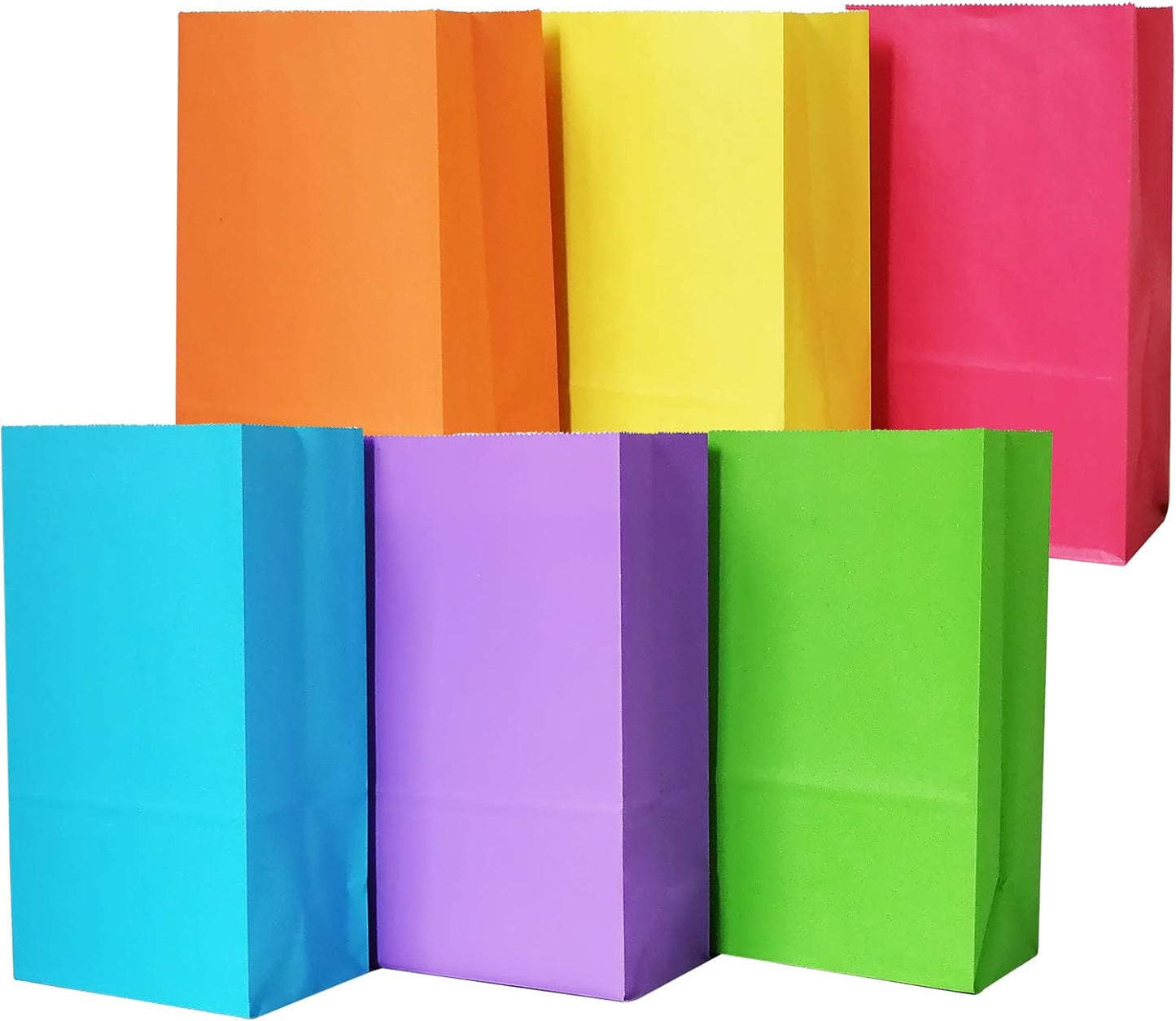 Future Life 24 pcs Rainbow Party Favor Paper Bags, 5.2 * 3.2 * 9.6 Inch, Food Safe Kraft Paper and Ink, Natural (Biodegradable), Vivid Colored,Give Away Bags.