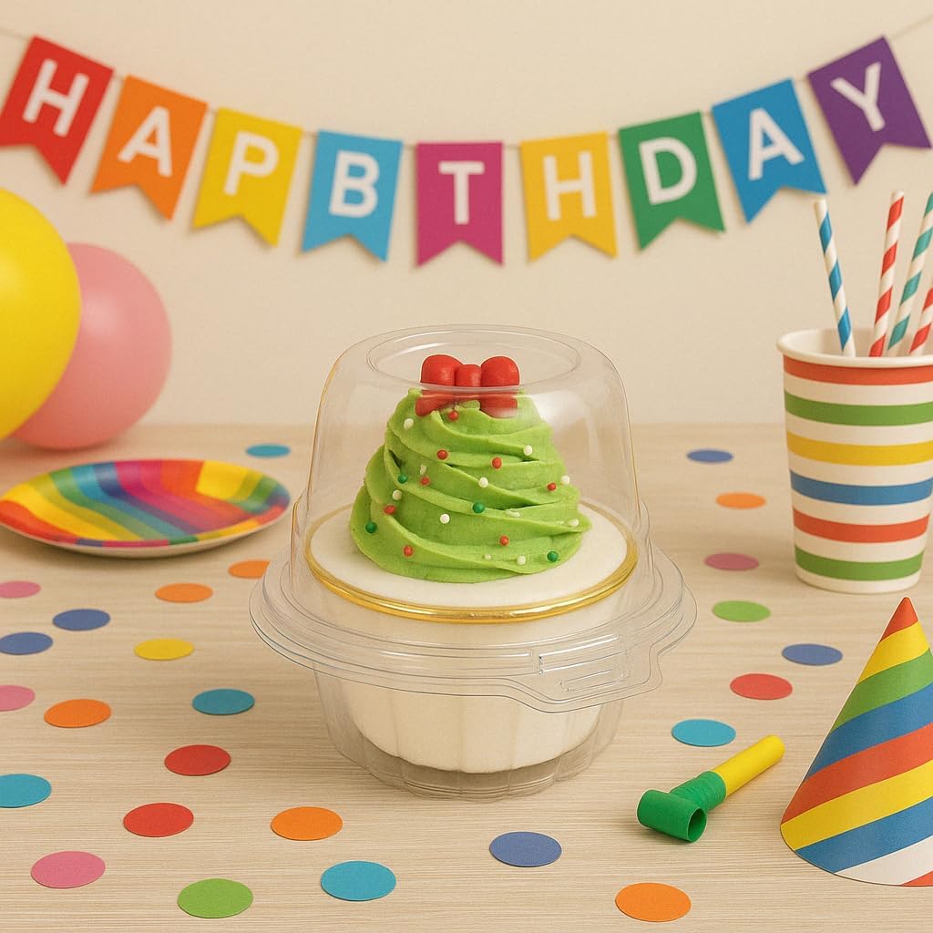 WIKDAY 50 Pcs Individual Cupcake Containers, Clear Plastic Cupcake Holders with Lids, Spacious 3" Design for Frosted Cupcakes, Stackable & Reusable for Parties, Baking, Picnics