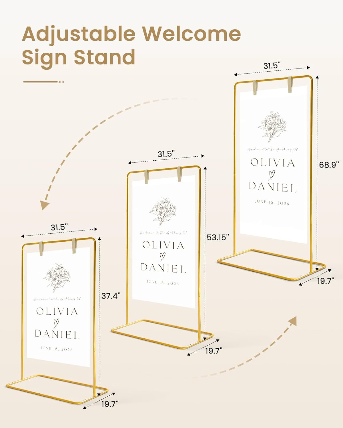 Wedding Welcome Sign Stand, Welcome to our Wedding Sign Holder, Black Easel Stand for Sign Poster With Design Bundle & Ground Stakes & Leather Sign Hanging Straps, Linen Sign Stand for Wedding Decor