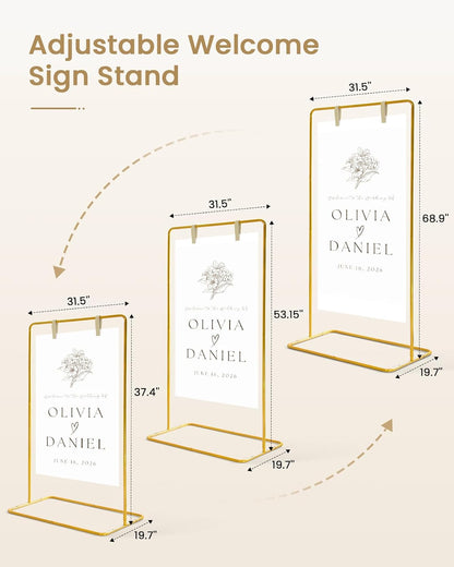 Wedding Welcome Sign Stand, Welcome to our Wedding Sign Holder, Black Easel Stand for Sign Poster With Design Bundle & Ground Stakes & Leather Sign Hanging Straps, Linen Sign Stand for Wedding Decor