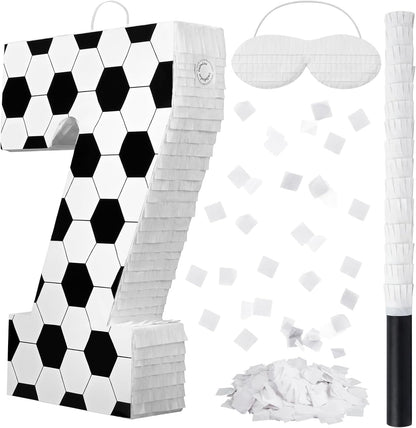 Gemscream Number 9 Soccer Piñata Bundle with Blindfold and Stick Small Piñata Party Decoration for Mexican Fiesta Cinco De Mayo School Anniversary Football Party Celebration Gift 15.75 x 11 x 2.8 in