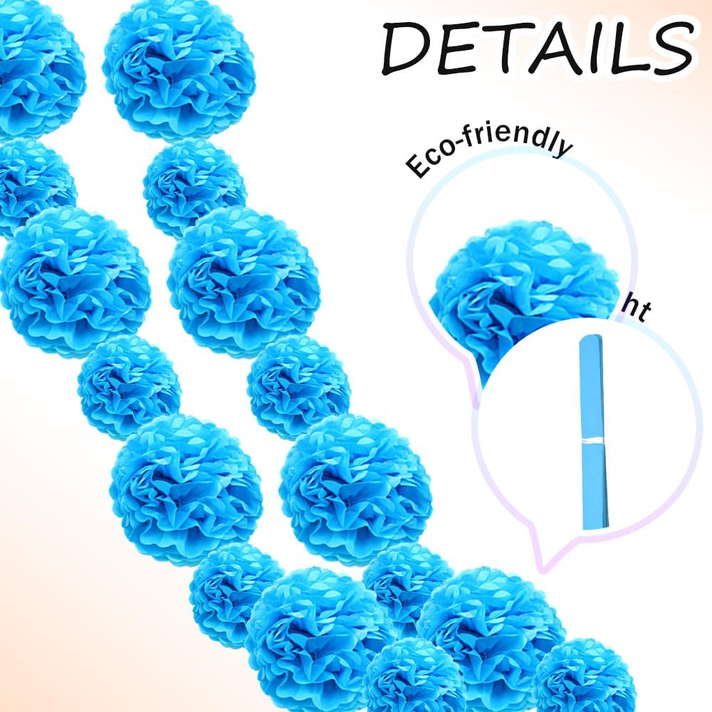 Yosawa 12 Pcs Tissue Paper Pom Poms Flowers,10''12''Paper Flower Party Decorations for Wedding Birthday Baby Shower Baby Girl Room Nursery Decoration（Sky Blue/ZH）
