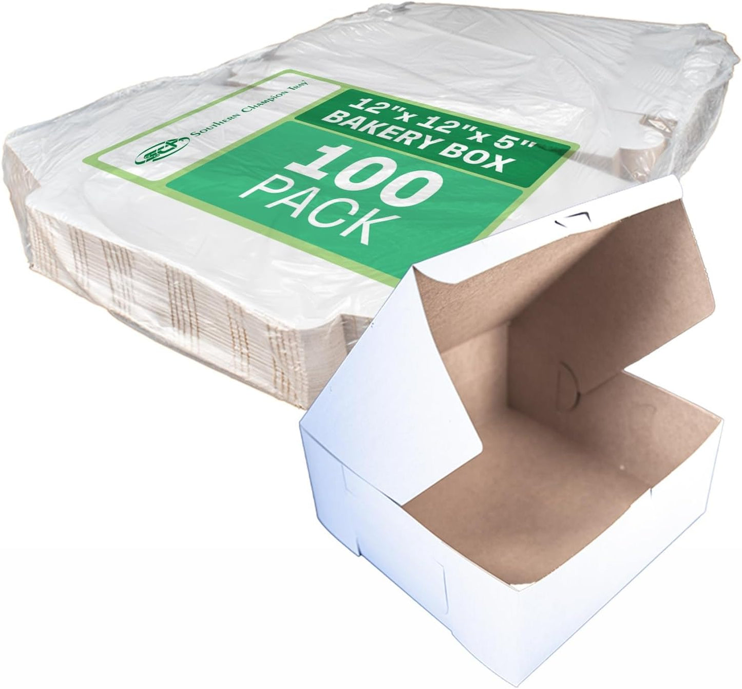 Southern Champion Tray 0989 Premium Clay-Coated Kraft Paperboard White Non-Window Lock Corner Bakery Box, 12" Length x 12" Width x 6" Height, White (Case of 50)