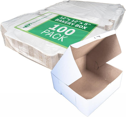 Southern Champion Tray 0989 Premium Clay-Coated Kraft Paperboard White Non-Window Lock Corner Bakery Box, 12" Length x 12" Width x 6" Height, White (Case of 50)