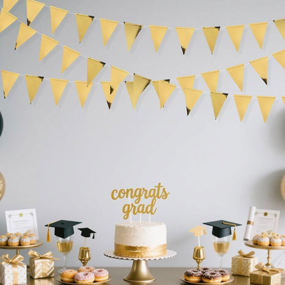 30Ft Navy Blue Gold and Beige Party Decorations Royal Blue Gold Triangle Flag Pennant Banner Bunting for Graduation Birthday Wedding Bridal Shower Nautical Ahoy Achor Theme Party Decorations Supplies