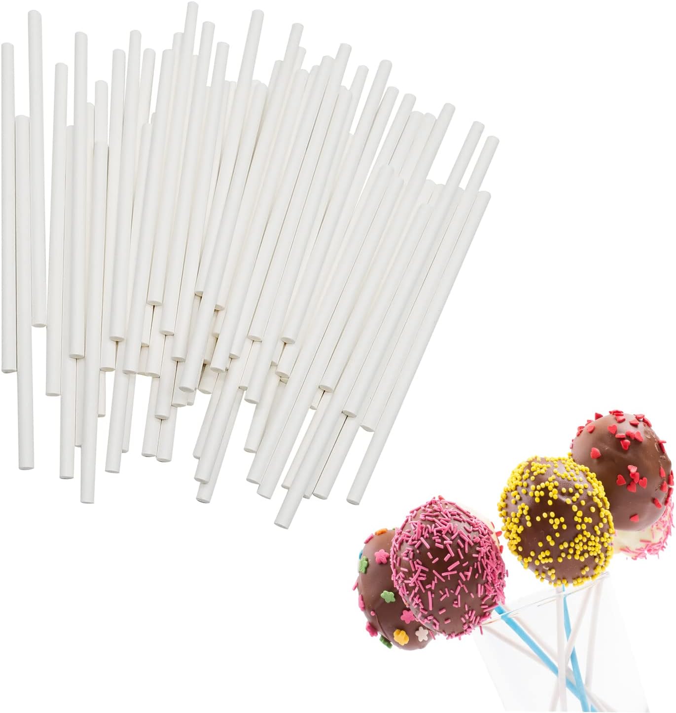4 Inch White Lollipop Sticks, Lollipop Treat Sticks, for Homemade Candy, Cookies, Dessert, 200 Pcs