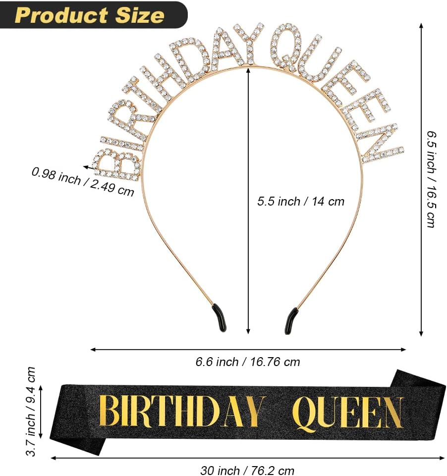 Birthday Sash & Crown for Women - Tiara Headband, Girls' Decorations Accessories