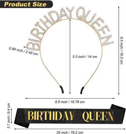 Birthday Sash & Crown for Women - Tiara Headband, Girls' Decorations Accessories
