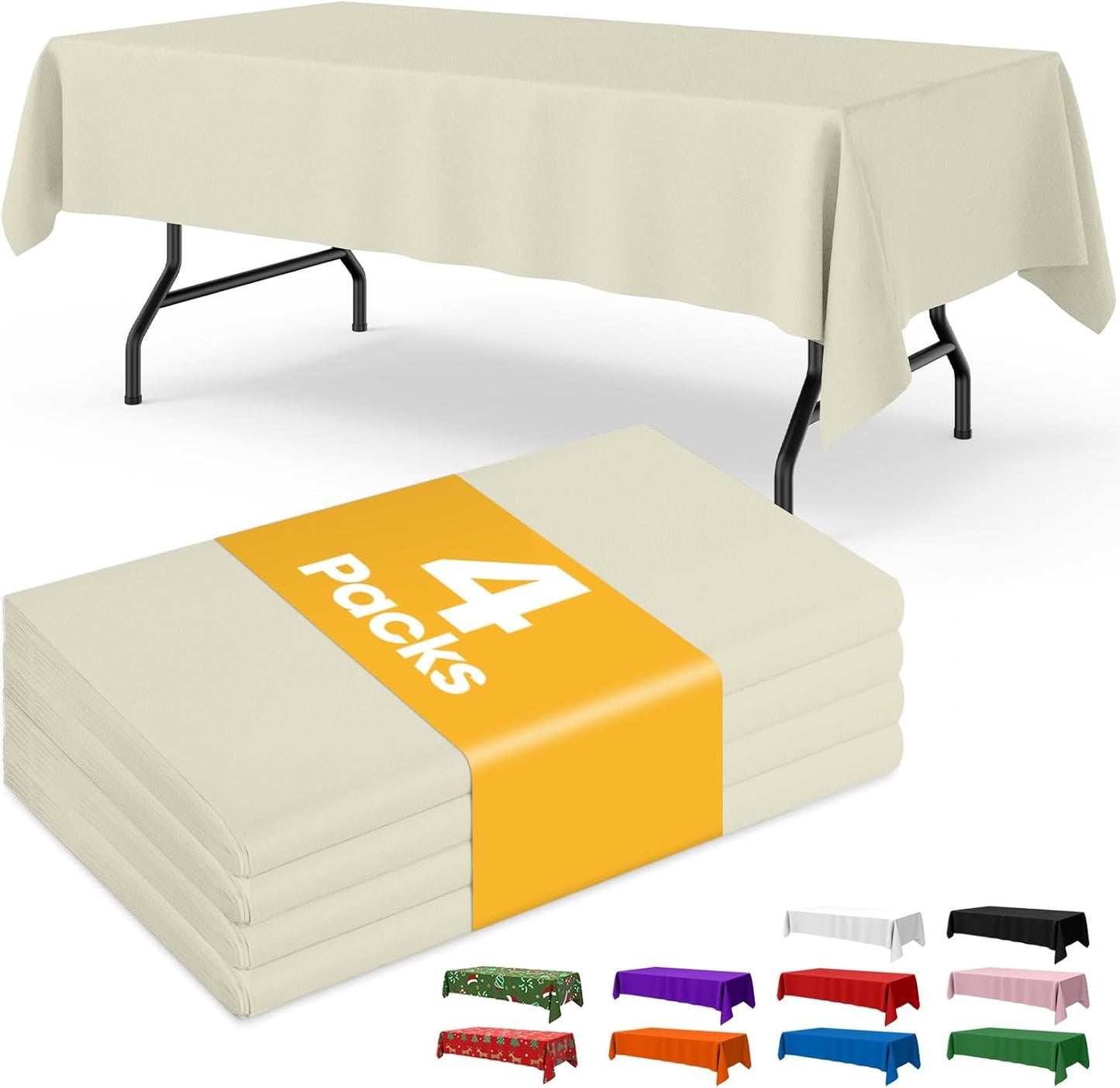 Niuara White Plastic Table Cloth - 4 Pack 54" × 108" Rectangle Disposable Tablecloths for 6FT Tables, Table Cover for Party, Holiday & Gathering Use