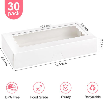 Kucoele 20 PCS Cookie Boxes with Window, 12.5 x 5.5 x 2.5 Inches Bakery Boxes Auto-Popup Treat Boxes for Chocolate Covered Strawberries, Hot Cocoa Bombs, Pastries, Donuts, Muffins