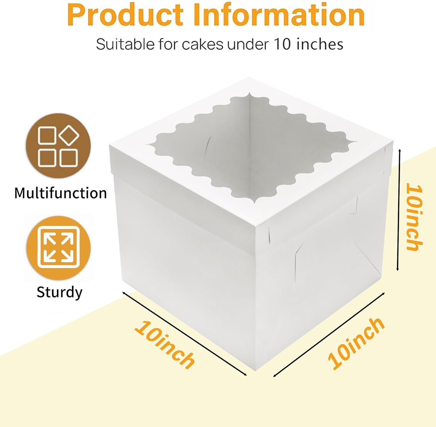 10pcs Cake Boxes 12 Inch, 12x12x8in White Bakery Boxes with Window,10in 12in Cake Boxes, Large Baking Boxes,Disposable Cake Containers with Lids
