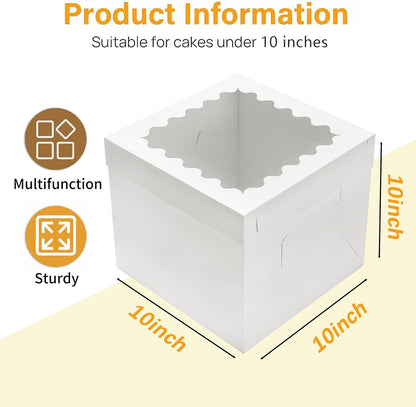 10pcs Cake Boxes 12 Inch, 12x12x8in White Bakery Boxes with Window,10in 12in Cake Boxes, Large Baking Boxes,Disposable Cake Containers with Lids