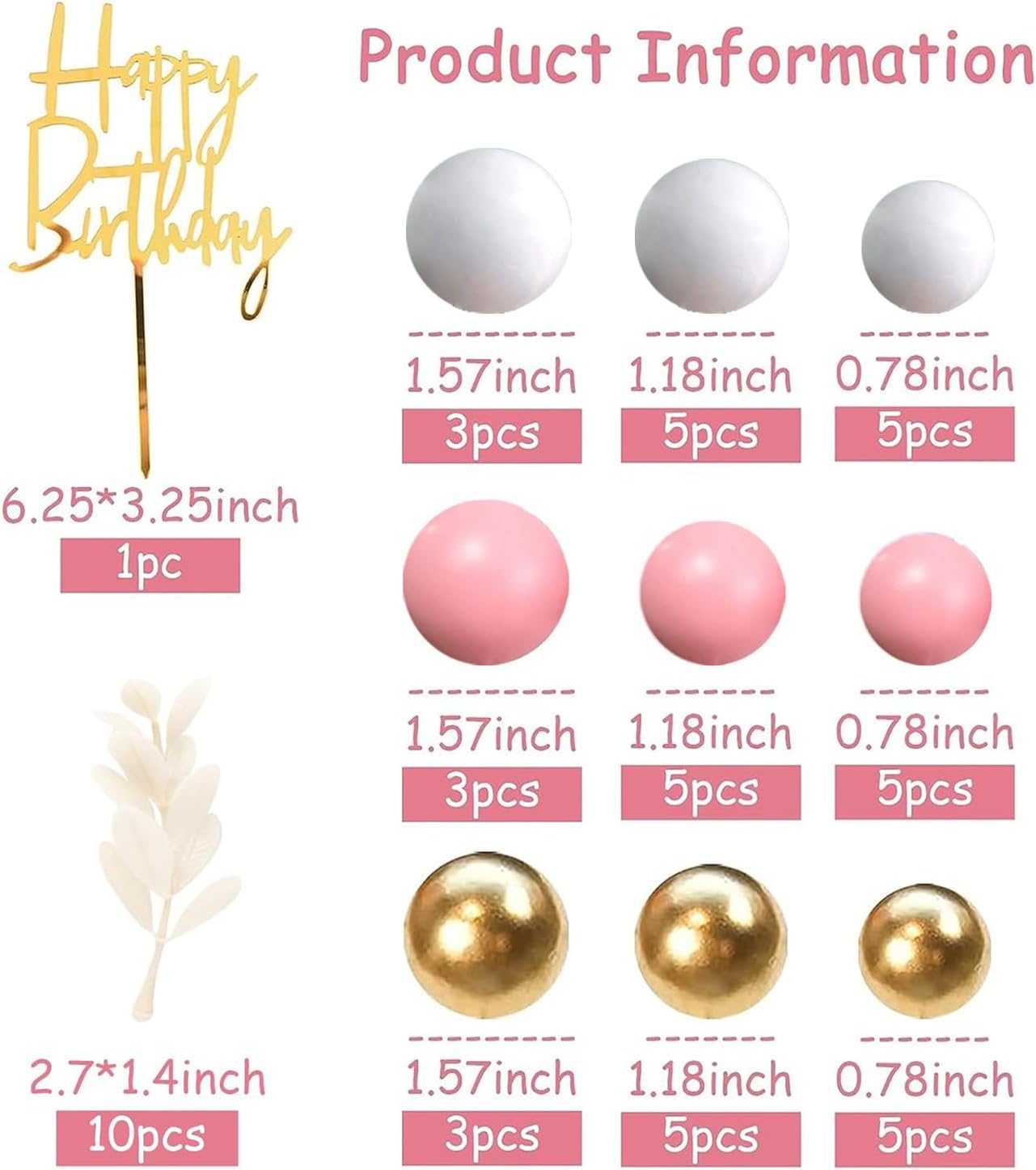 Khaki Balls Cake Topper Boho Grass Cake topper Khaki White Gold Pearl Balls Happy Birthday Cake Decorations for Wedding Birthday Boho Themed Supplies (Khaki)