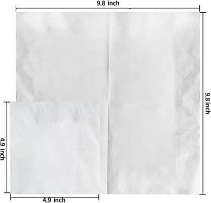 200 Count Napkins 2 Ply Plain White Beverage Napkins Disposable Four Fold Cocktails Paper Napkins 4.9" X 4.9" folded for Party and Every Day Use