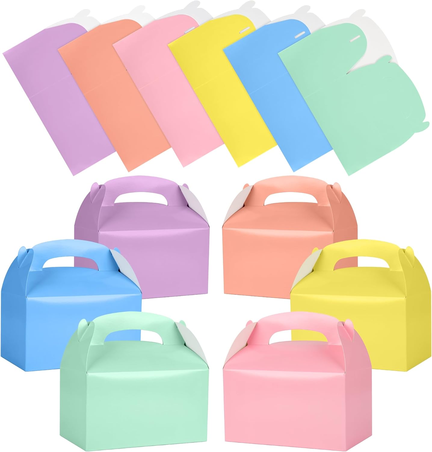 DjinnGlory 36 Pack White Party Favor Treat Boxes with Handle, DIY Paper Boxes for Baby Shower, Birthday, All Occasion, Small Gable Boxes for Small Business 6.18 x 3.58 x 3.38 Inches
