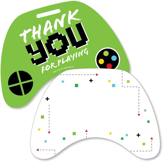 Big Dot of Happiness Video Game - Shaped - Pixel Game Zone or Birthday Party Thank You Note Cards with Envelopes - Set of 12