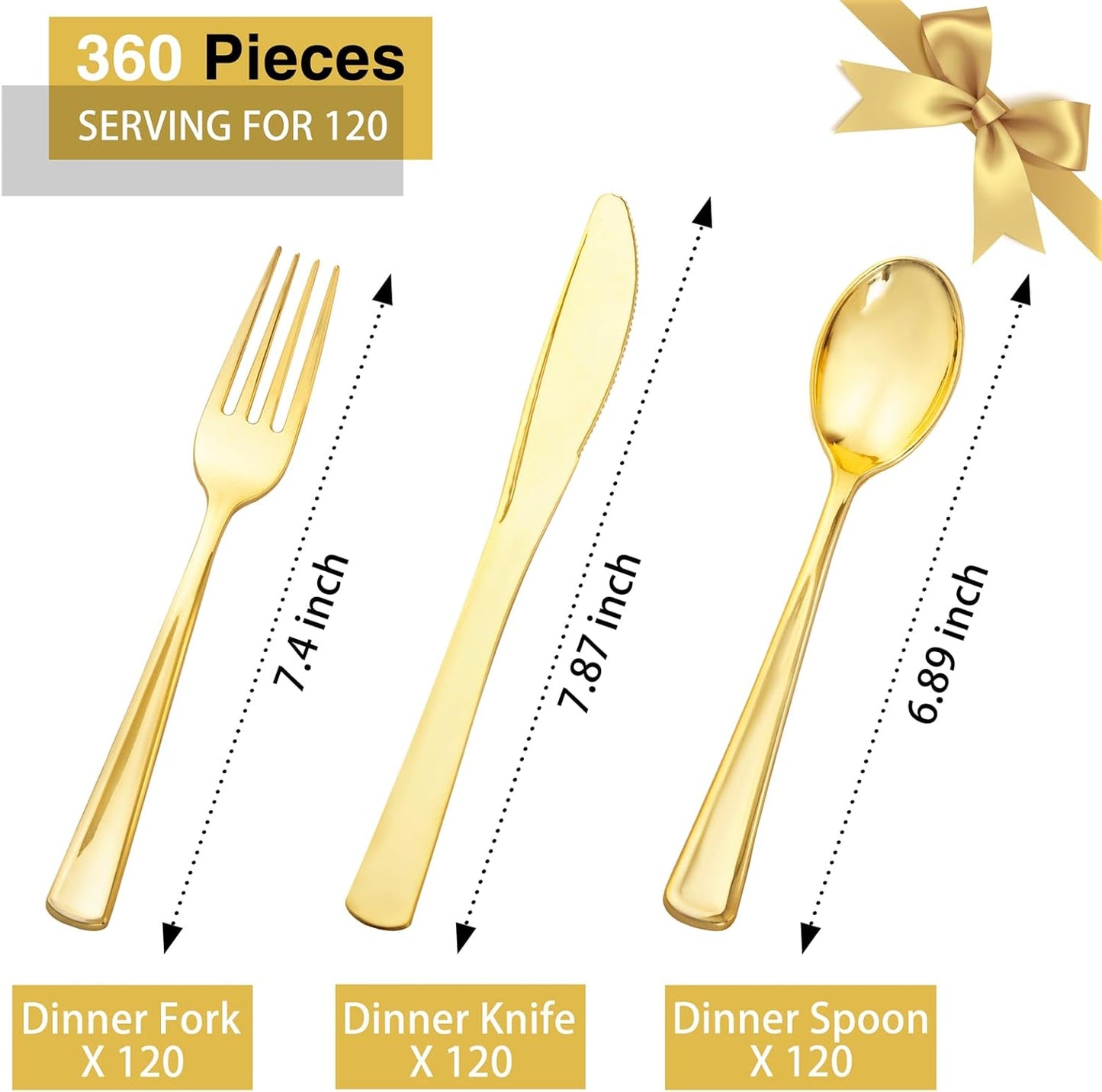 Supernal 360pcs Silver Plastic Cutlery,Elegant Plastic Silverware,Silver Hammed Silverware,Disposable Flatware,Include 120 Forks,120 Knvies,120 Spoons,Perfect for Birthday,Party,Wedding