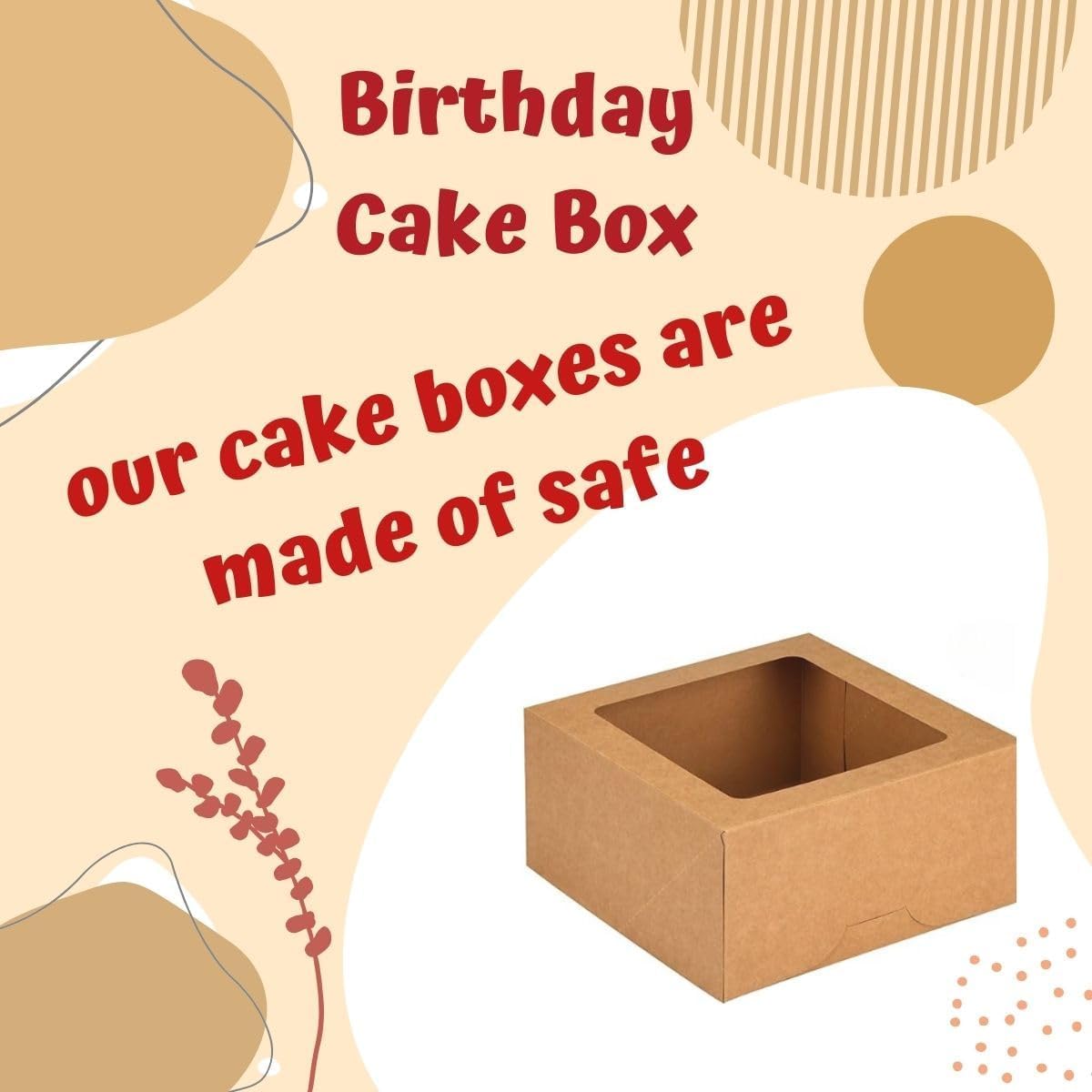 JBR & JM 5-Pack White Cake Boxes with Window - 10x10x5 Inches, Disposable Bakery Box for Cakes, Pastries, Desserts, Cookies - Square Cake Containers for Birthday Parties and Weddings