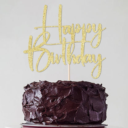Happy Birthday Cake Topper,black Glitter Cake Pick Bunting Decor for Anniversary Birthday Party Cake Decorations Supplies