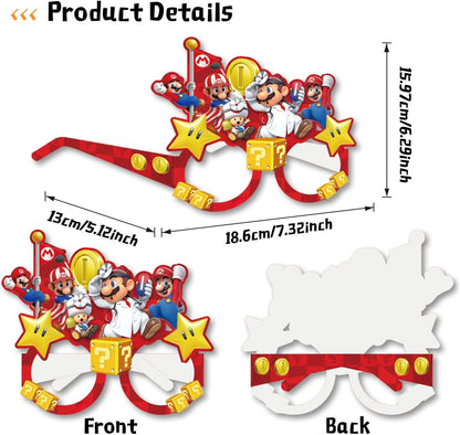 8Pcs Mario Party Decorative Glasses, Cosplay Decorative Glasses, Ideal for Super Bros Themed Birthday Decoration & Party Gifts