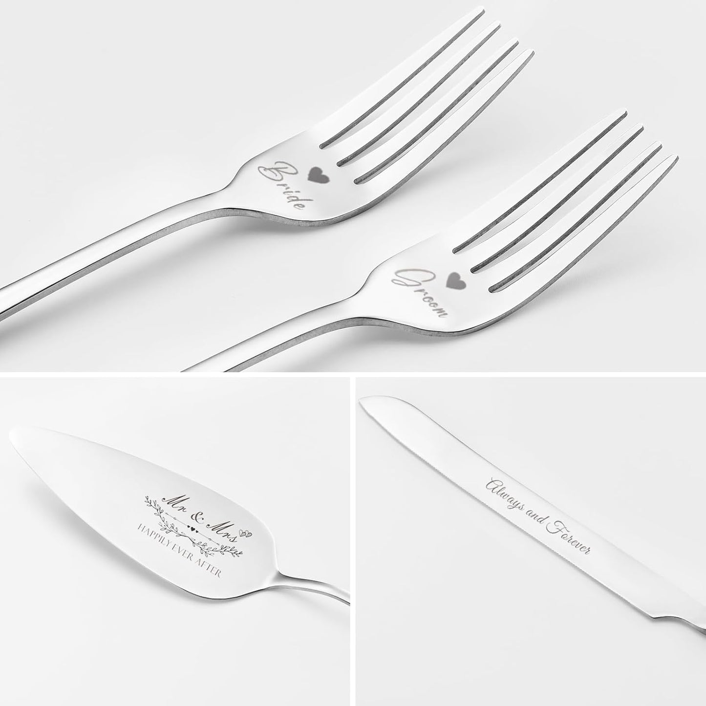 Wedding Cake Knife and Server Set, Gold Cake Cutting Set for Wedding, 4 Pieces Set with Forks for Engagements, Anniversaries, Bride and Groom