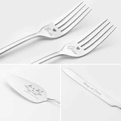 Wedding Cake Knife and Server Set, Gold Cake Cutting Set for Wedding, 4 Pieces Set with Forks for Engagements, Anniversaries, Bride and Groom