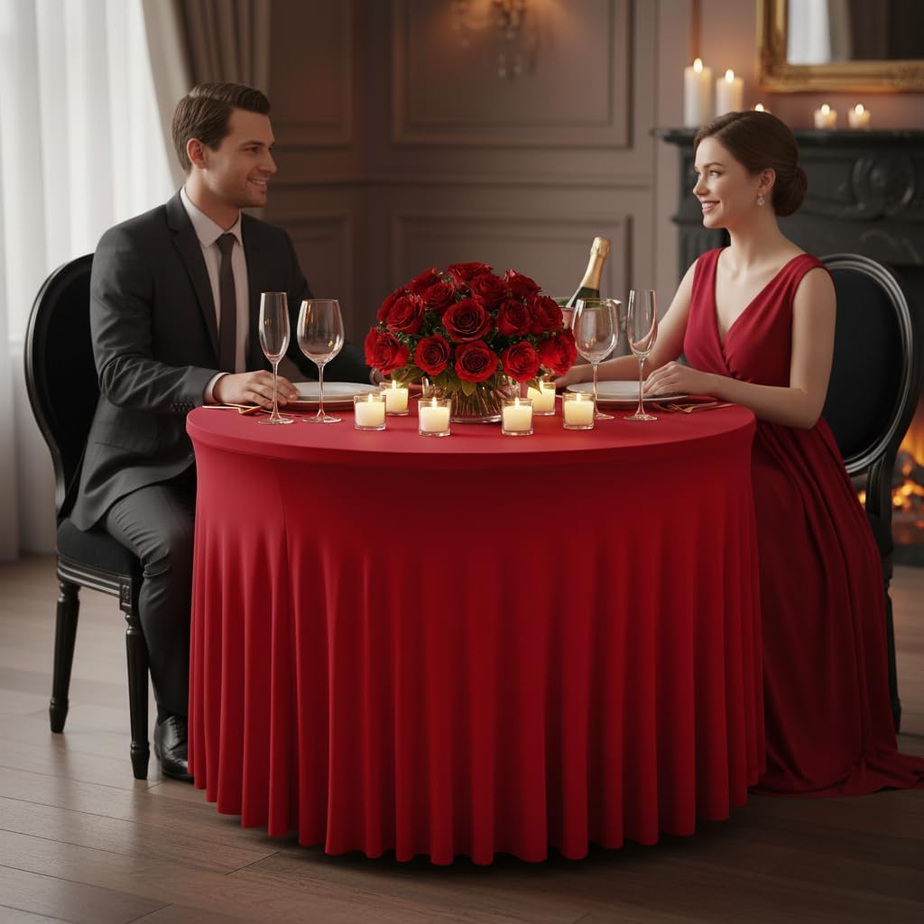 HolidayIdeas 2 Pack Spandex Table Skirt for 6 Ft Rectangle Tables, Black Fitted Stretch Tablecloth 30 x 72 Inch, Wrinkle Resistant Ruffle Design for Wedding Banquets, Trade Shows, Parties