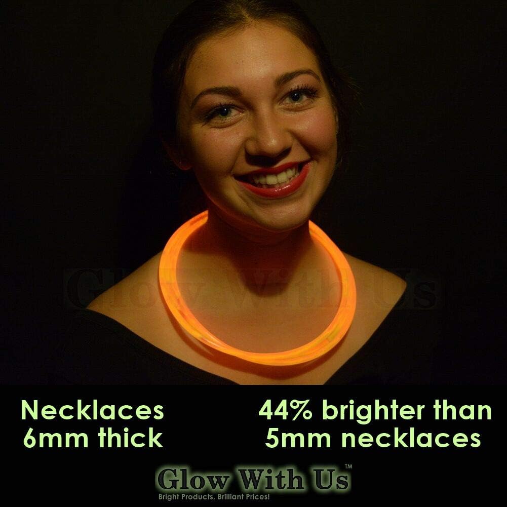 Glow Sticks Bulk Wholesale Necklaces, 100 22" Glow Necklaces, Glow 8-12 Hr, Connector Pre-attached (handy), Bright Colors, Glow-in-the-dark Party Supplies.