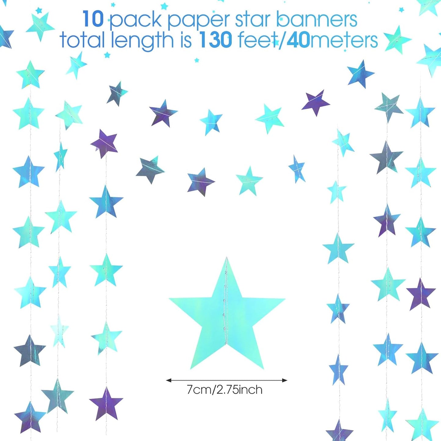 Patelai Glitter Star Garland Banner 2026 Graduation Decor 130 Feet Star Hanging Banner Twinkle Backdrop for Party Birthday Classroom Wedding Supplies(Gold)
