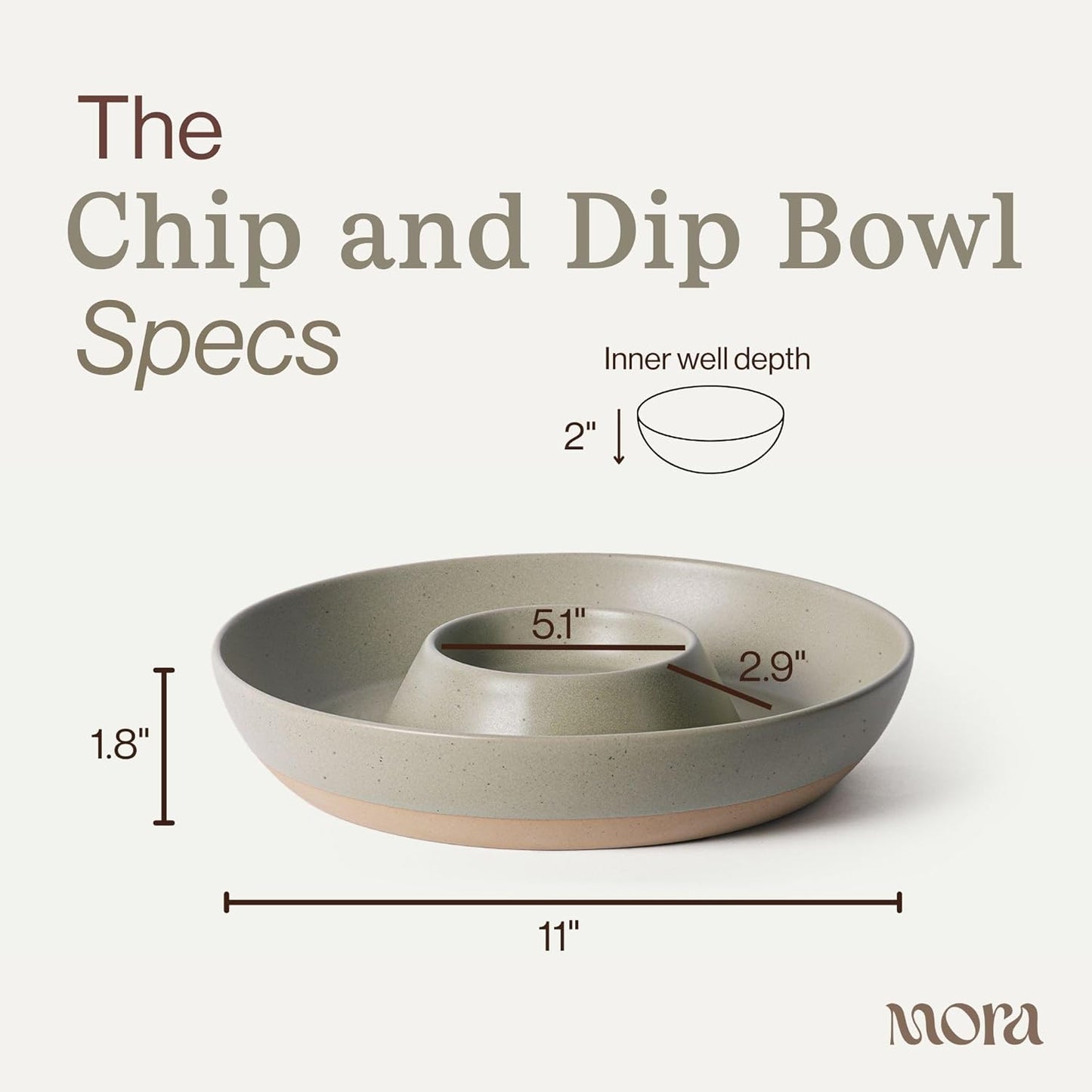 Mora Ceramic Chips and Dip Serving Tray: Large Divided Party Bowl Set for Chips & Salsa, Veggies & Dip, Fruit, Snacks, Entertaining, Hosting, etc. Minimalist Design for the Modern Hostess - White