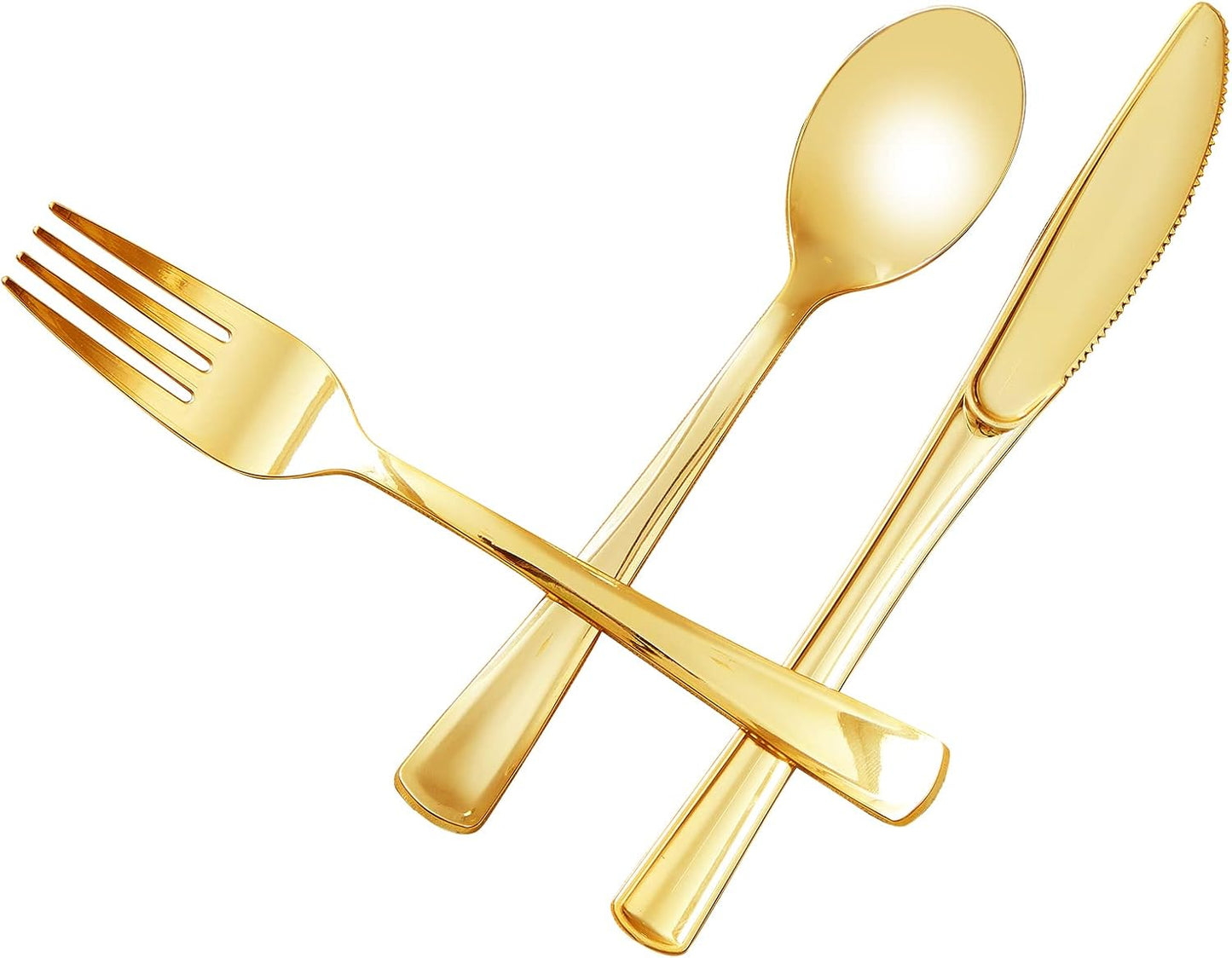 N9R 60PCS Gold Plastic Silverware - Gold Plastic Cutlery Set Disposable Flatware Dinnerware -30 Forks, 15 Spoons, 15 Knives for Party, Thanksgiving, Christmas