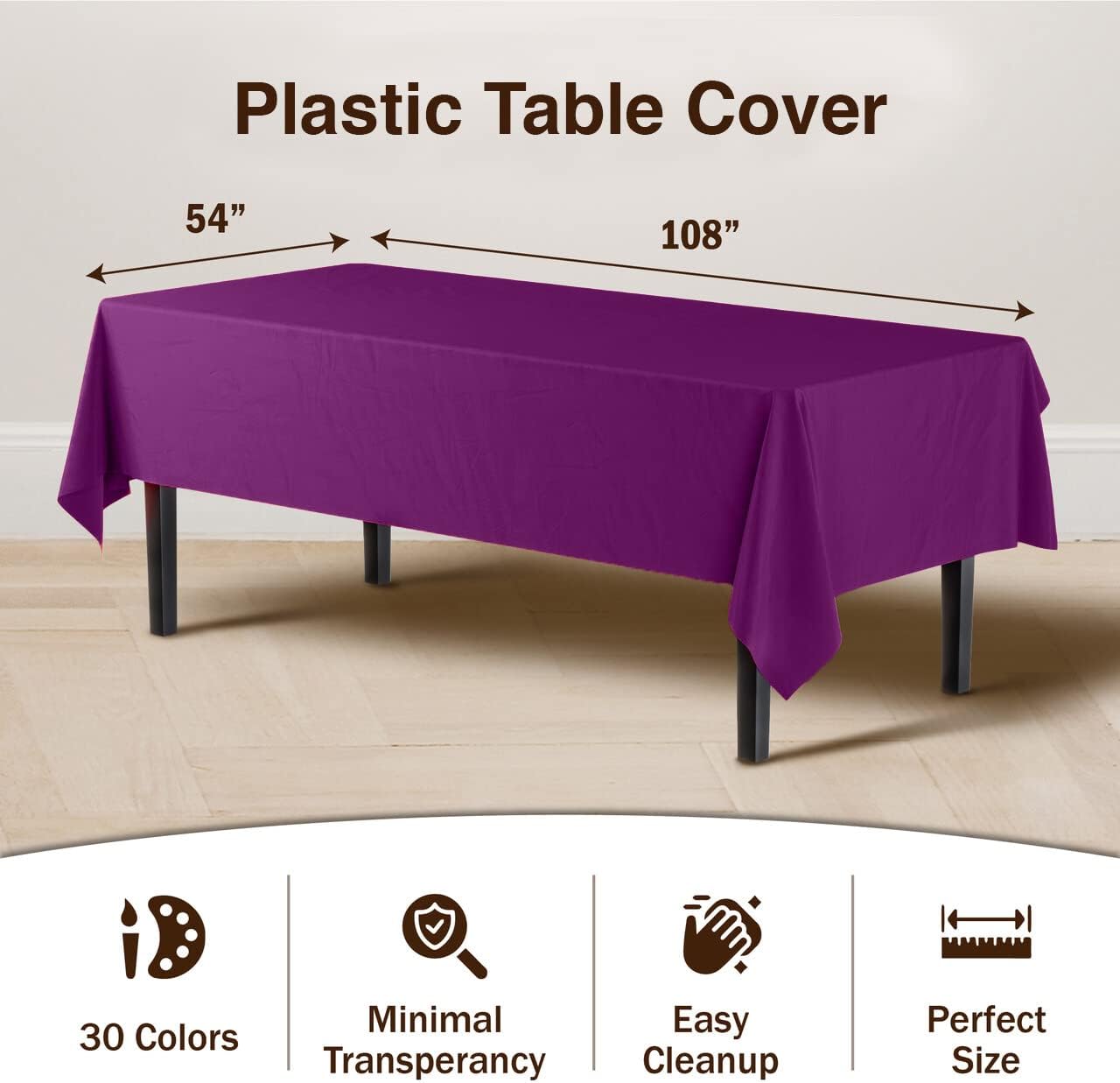 12-Pack Premium Plastic Tablecloth 54in. x 108in. Rectangle Table Cover - Dark Blue - Colors B