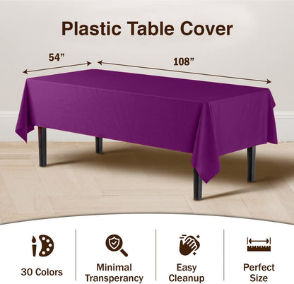 12-Pack Premium Plastic Tablecloth 54in. x 108in. Rectangle Table Cover - Dark Blue - Colors B