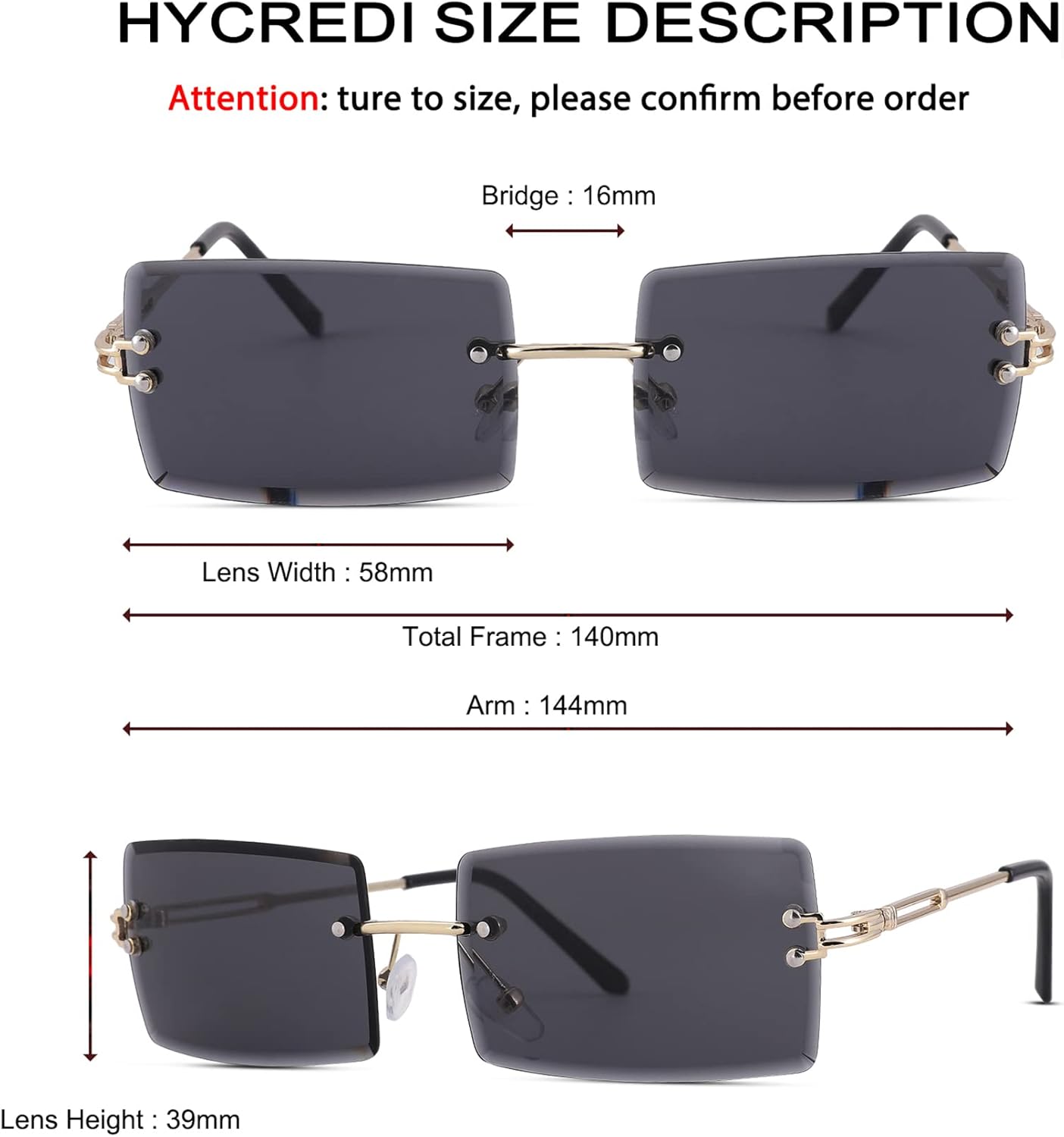 Rectangle Sunglasses for Men/Women Small Rimless Square Shade Eyewear
