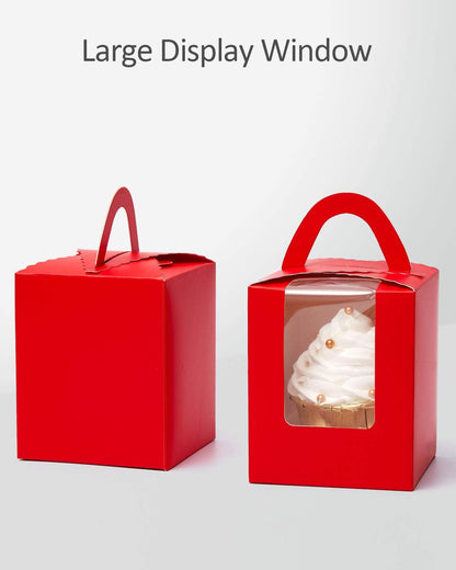 qiqee 60pcs Cupcake Boxes Individual Disposable White Single Box with Window 3.6 * 3.6 * 4.3inch Cupcake Containers/Holders