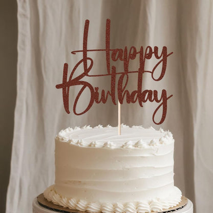 Happy Birthday Cake Topper,black Glitter Cake Pick Bunting Decor for Anniversary Birthday Party Cake Decorations Supplies