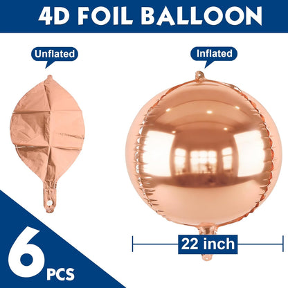 Metallic Gold Round Foil Balloons, 22" Large 4D Sphere Mylar Ball Balloons 6PCS, for Graduation Prom Birthday Wedding Anniversary Disco Party Decorations