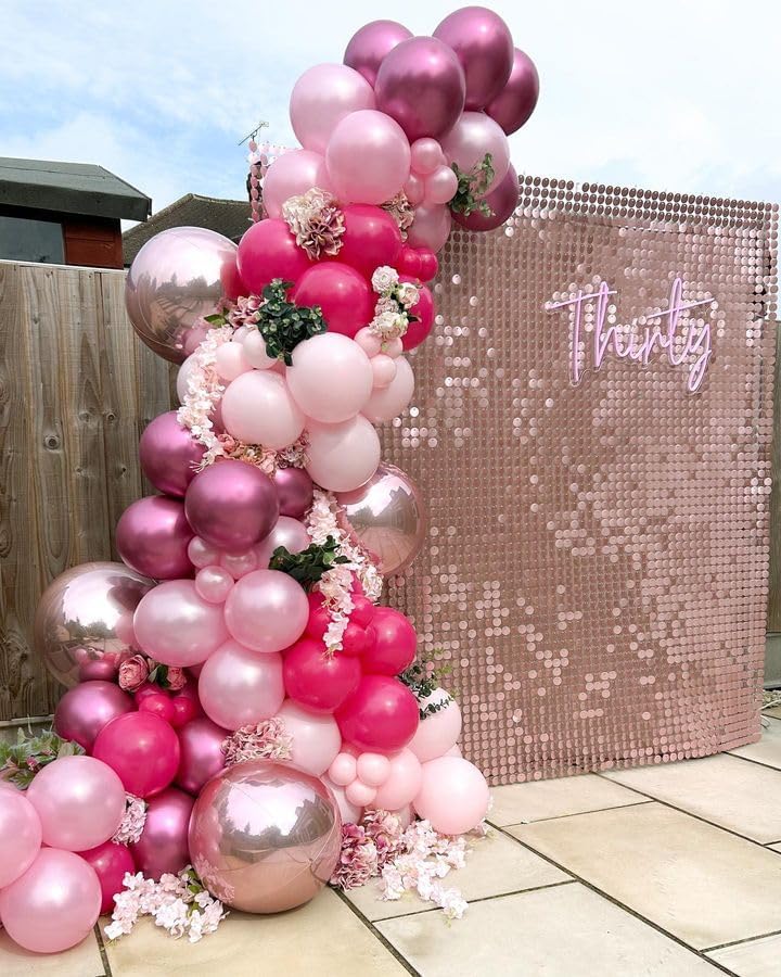 Bezente Pink Balloons Set,60pcs 12 inch Metallic Pearl Pink, Hot & Pastel Pink Latex Balloons Kit for Birthday,Wedding,Baby Shower,Princess Theme Party Decorations