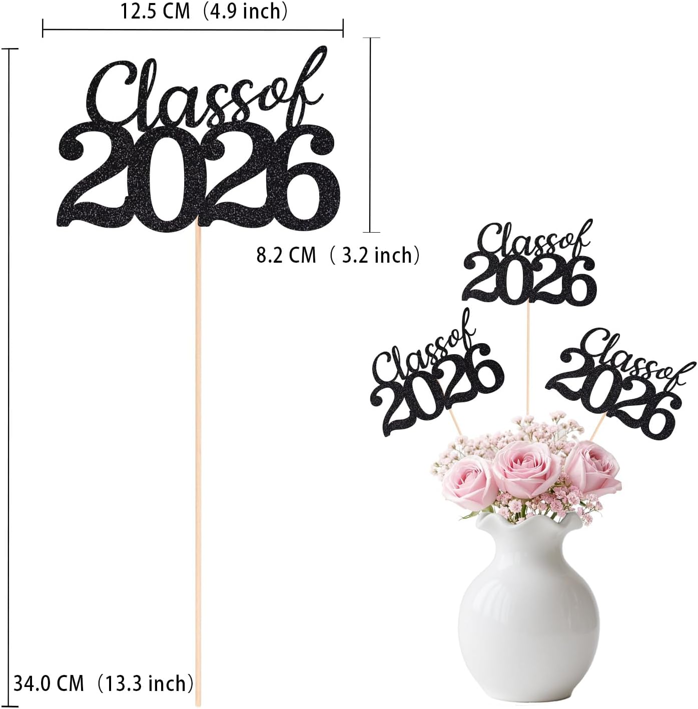 Gold Class of 2026 Double-sided Graduation Table Centerpieces, 12 Pcs Grad Party Decorations with Sticks, Graduation 2026 Party Supplies for Table Decor
