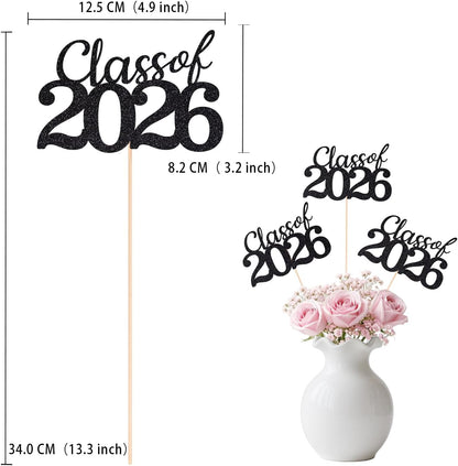 Gold Class of 2026 Double-sided Graduation Table Centerpieces, 12 Pcs Grad Party Decorations with Sticks, Graduation 2026 Party Supplies for Table Decor
